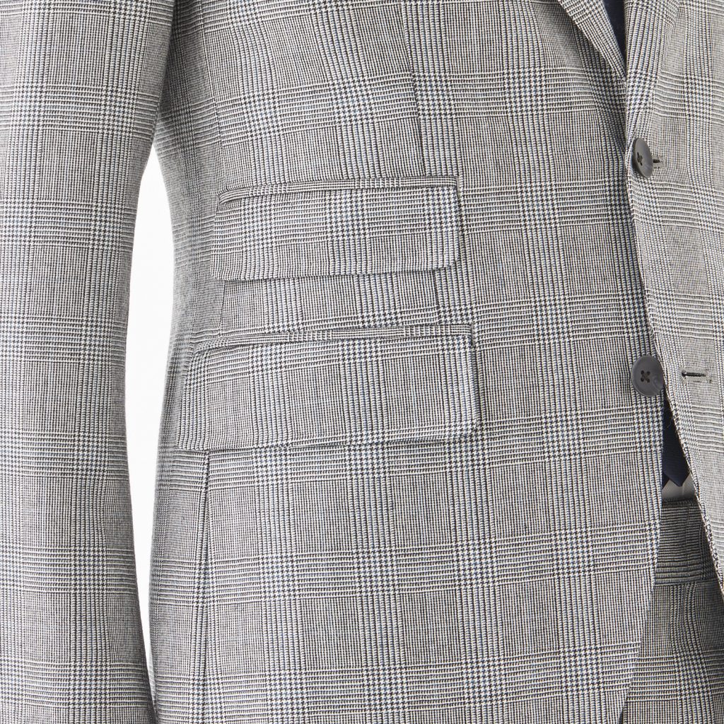 ライトグレーのギンガムチェックのスーツのジャケットのポケット。
ポケットが2つついているチェンジポケット仕様。